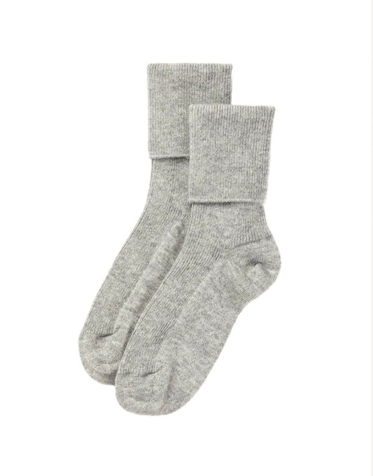 Ladies Light Grey Cashmere Ribbed Ankle Socks