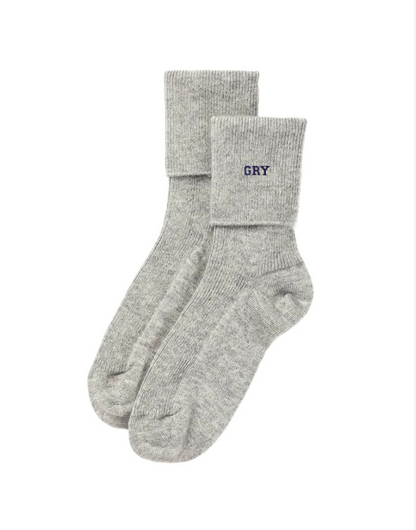 Ladies Light Grey Cashmere Ribbed Ankle Socks