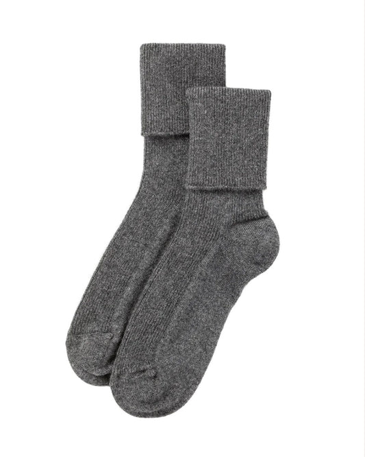 Ladies Mid Grey Cashmere Ribbed Ankle Socks