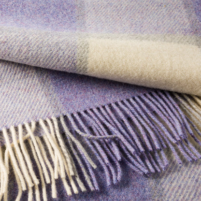 Shetland Wool Picnic Blanket | Lavender, White & Silver Block