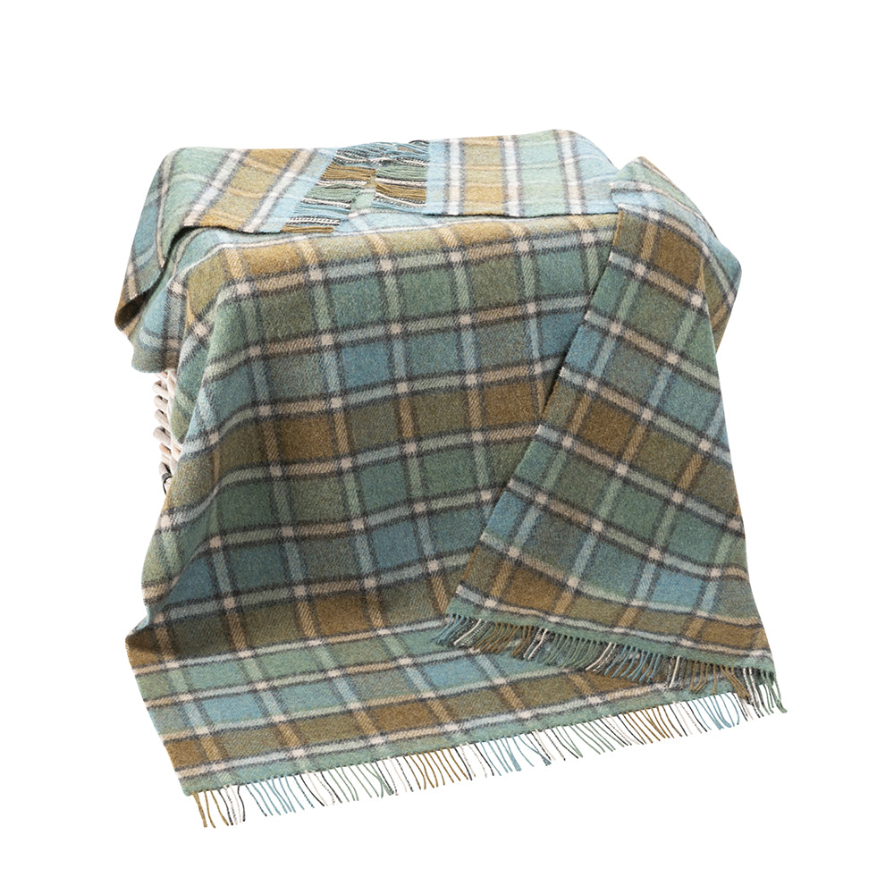 Shetland Wool Picnic Blanket | Royal Blue & Lichen Plaid