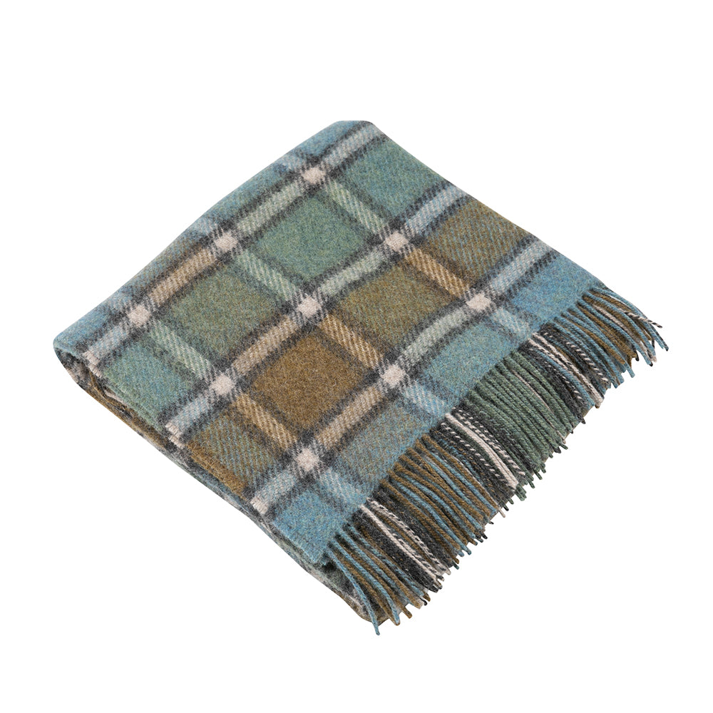 Shetland Wool Picnic Blanket | Royal Blue & Lichen Plaid