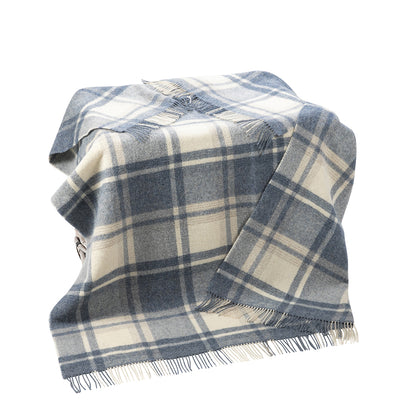 Shetland Wool Picnic Blanket | Natural, Denim & Blue Mix Plaid