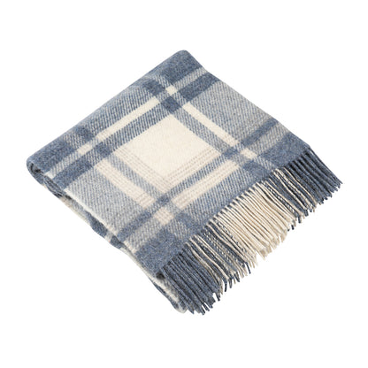 Shetland Wool Picnic Blanket | Natural, Denim & Blue Mix Plaid