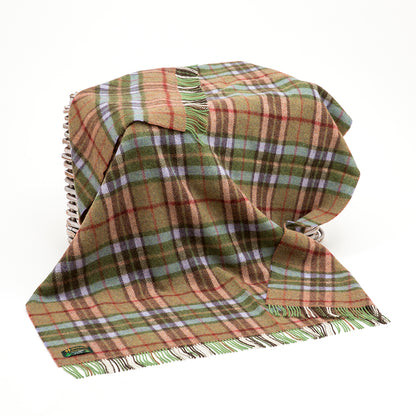 Shetland Wool Picnic Blanket | Pale Green, Beige & Blue Tartan