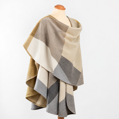 Lambswool Cape – Mustard, White, Cream & Grey Block