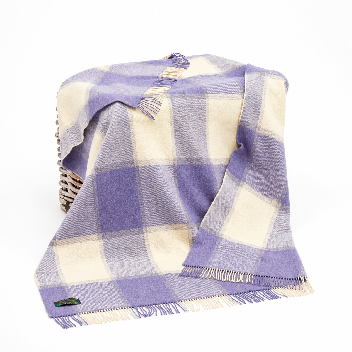 Shetland Wool Picnic Blanket | Lavender, White & Silver Block