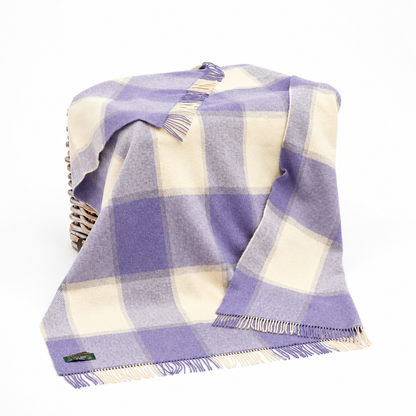 Shetland Wool Picnic Blanket | Lavender, White & Silver Block