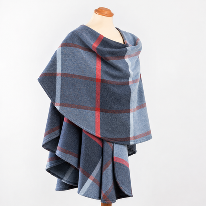 Lambswool Cape – Blue, Navy, Rust & Red Check