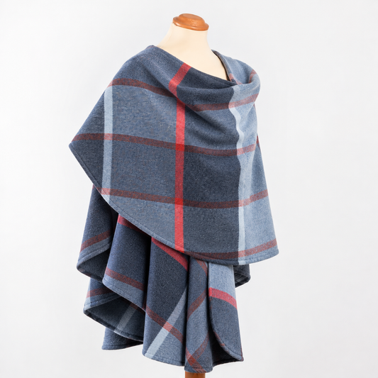Lambswool Cape – Blue, Navy, Rust & Red Check