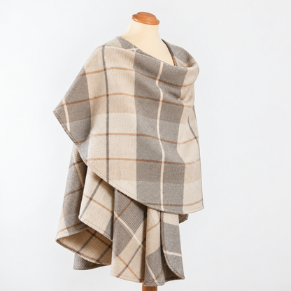 Lambswool Cape – Cream & Brown Tartan