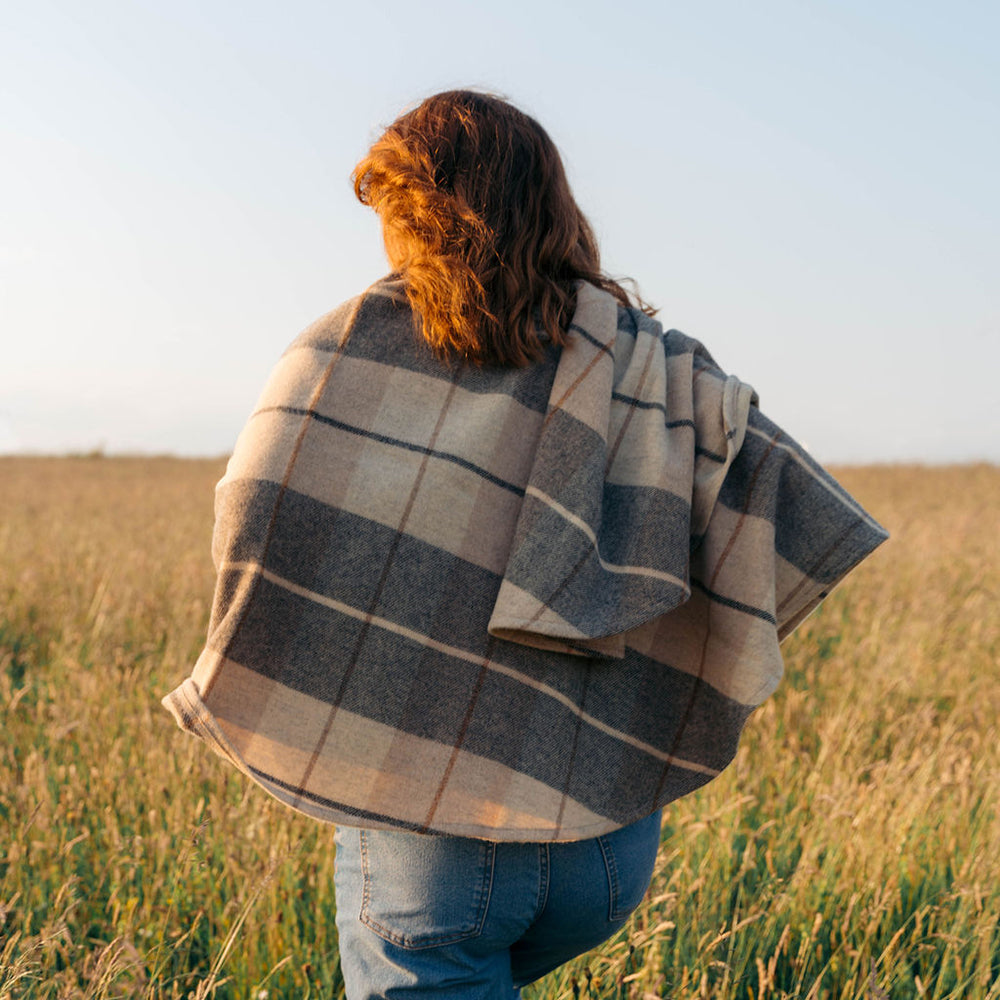 Lambswool Cape – Cream & Brown Tartan