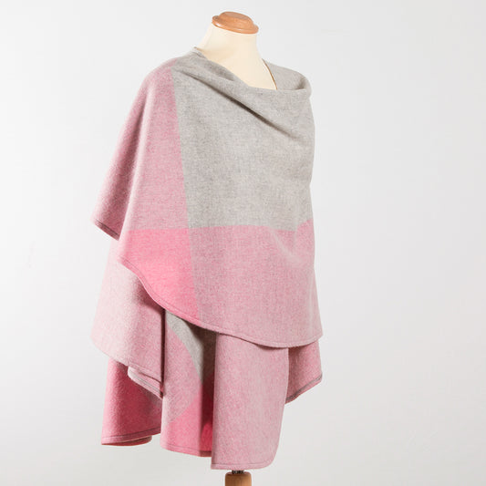 Lambswool Cape – Pink & Grey Block