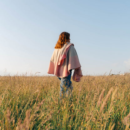 Lambswool Cape – Pink & Grey Block