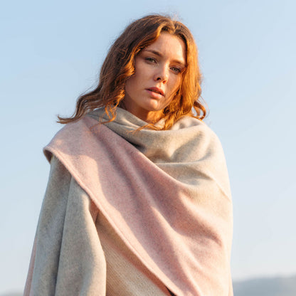 Lambswool Cape – Pink & Grey Block