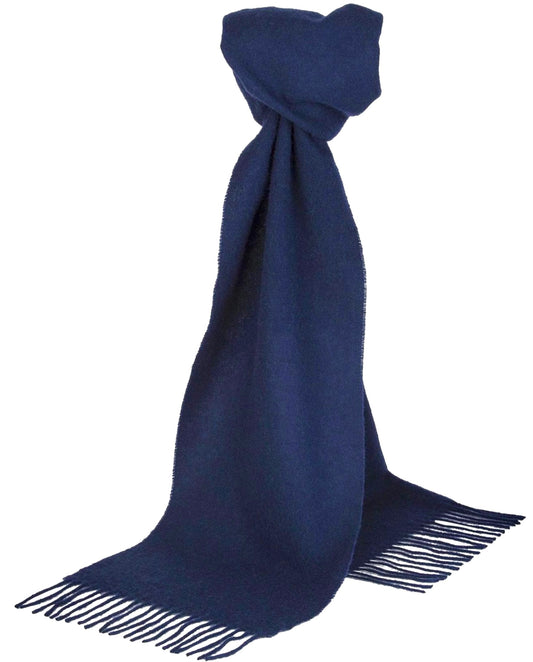 Navy blue scarf with fringes on a white background