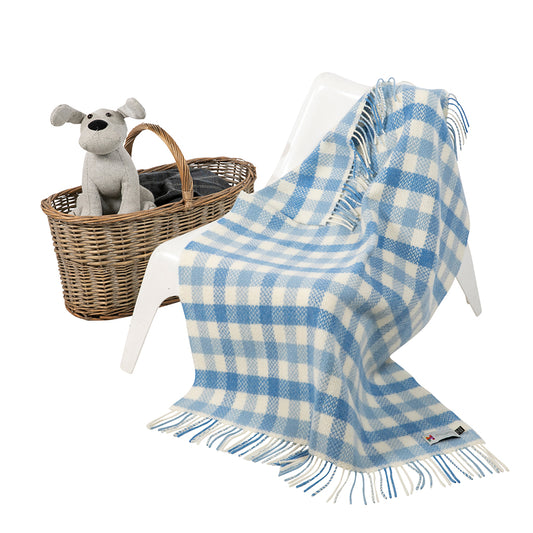 Merino & Cashmere  | Blue Block Check Baby Blanket