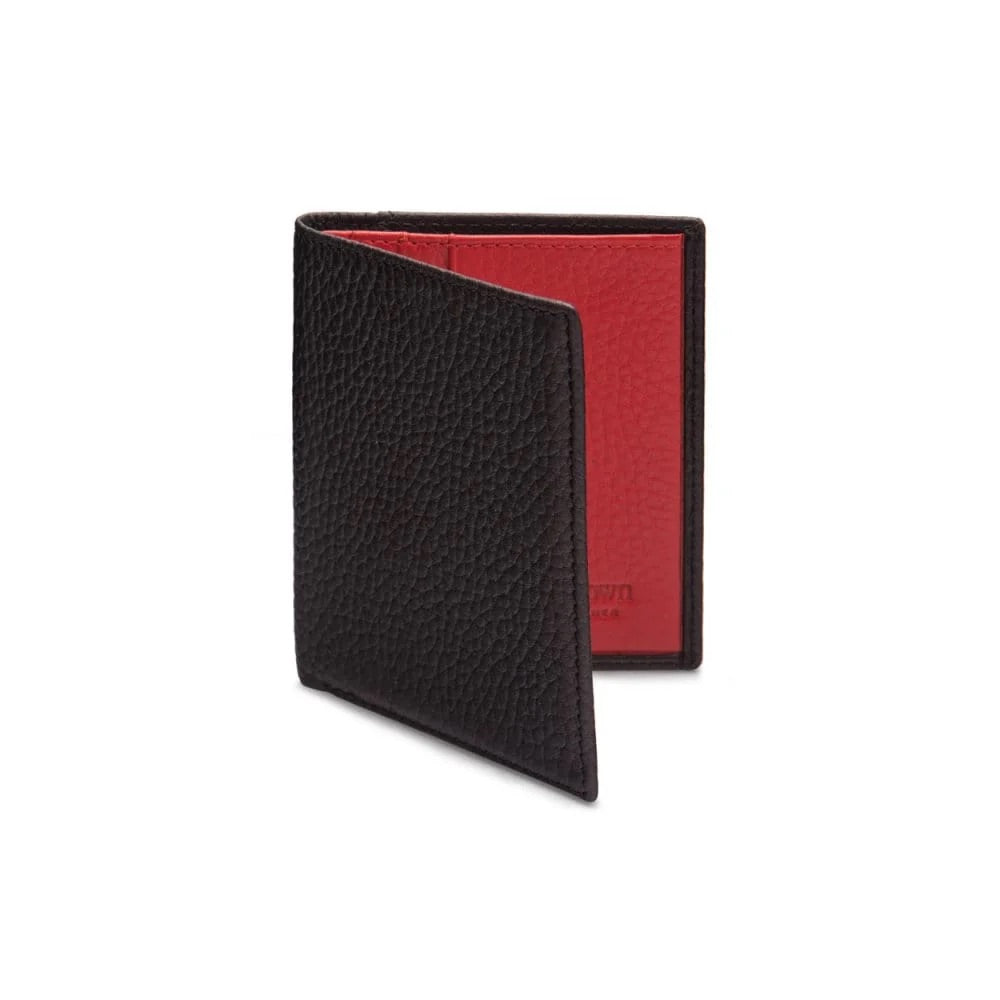 Compact Leather Wallet - Black With Red