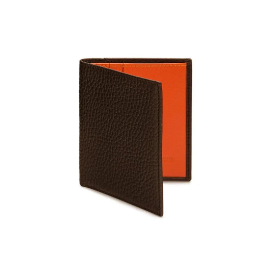 Compact Leather Wallet - Brown With Orange