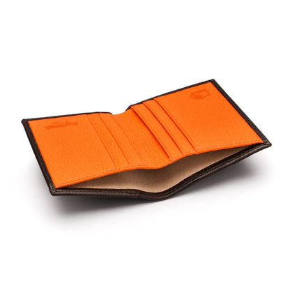 Compact Leather Wallet - Brown With Orange
