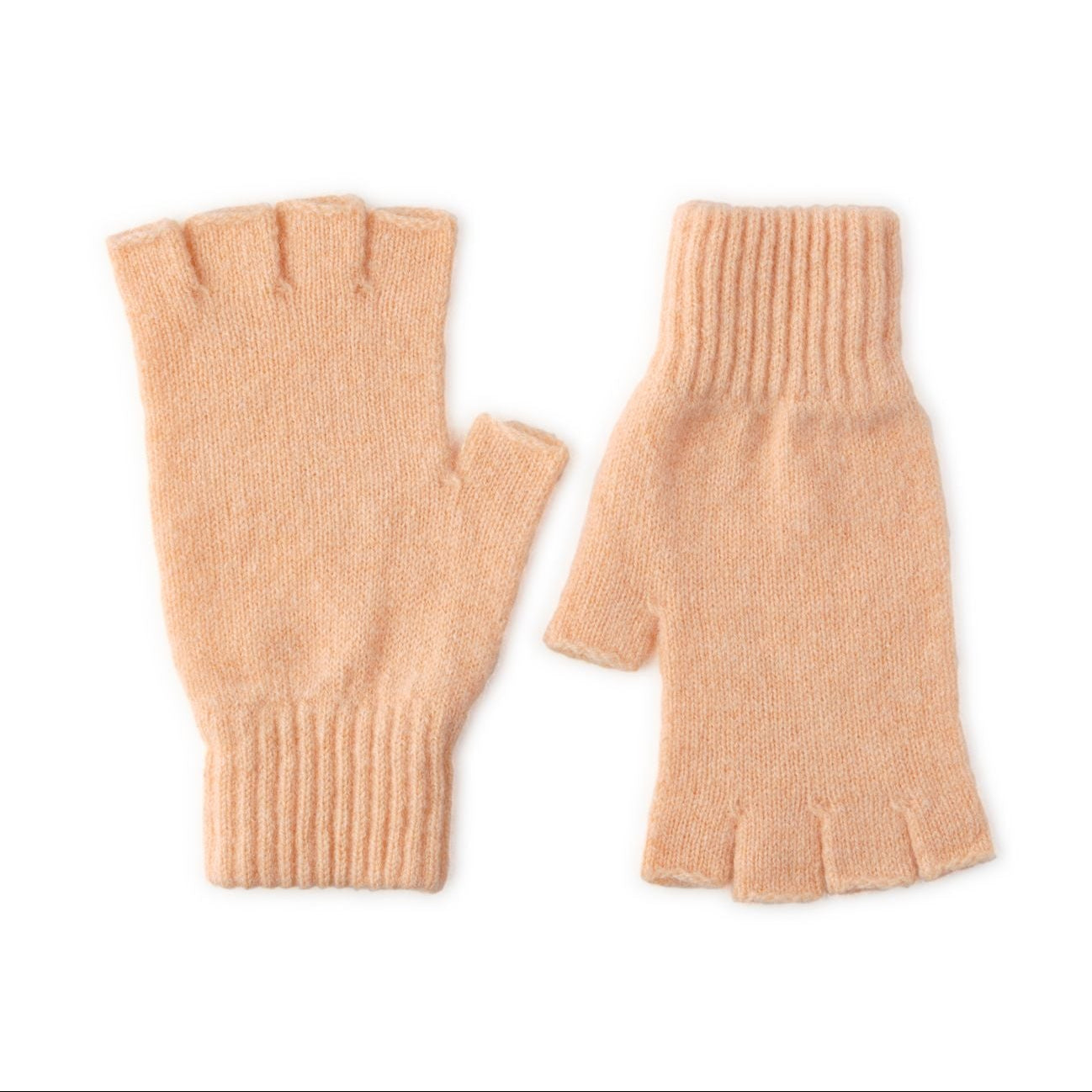 Pair of nectarine fingerless gloves on a white background