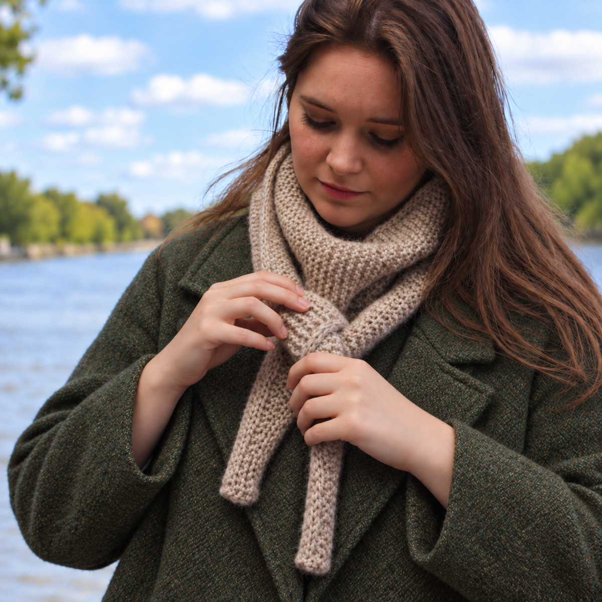 Sophia Handknitted Large Scarfette Taupe