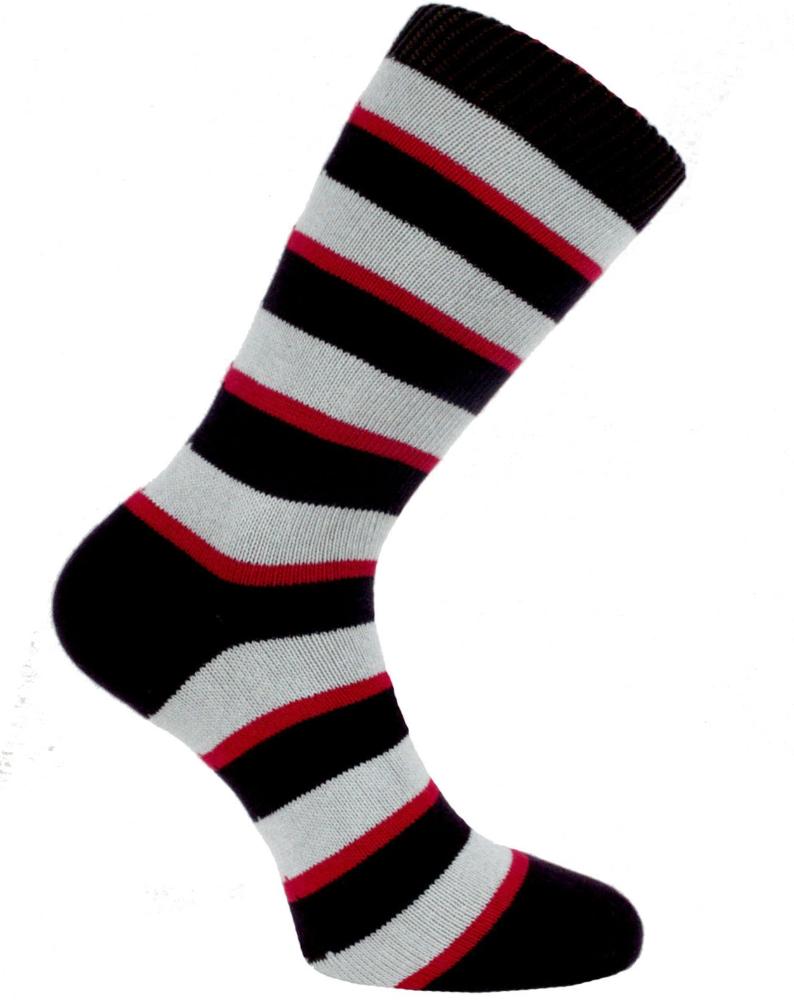 Old Pocklington Black, Grey and Red Striped Socks - Seamless Toe Design