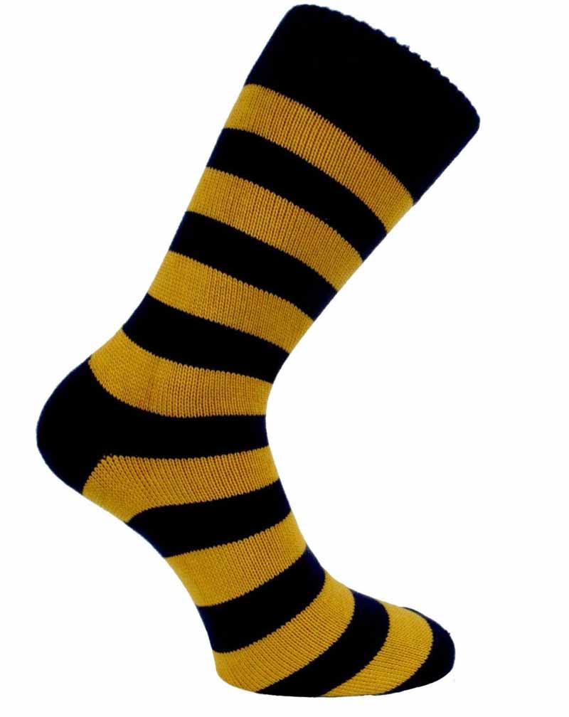 Ridgemount Chunky Knit Yellow and Black Striped Socks - Seamless Toe