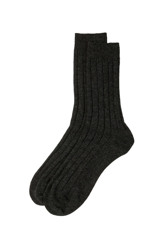 Charcoal Cashmere Ribbed Socks