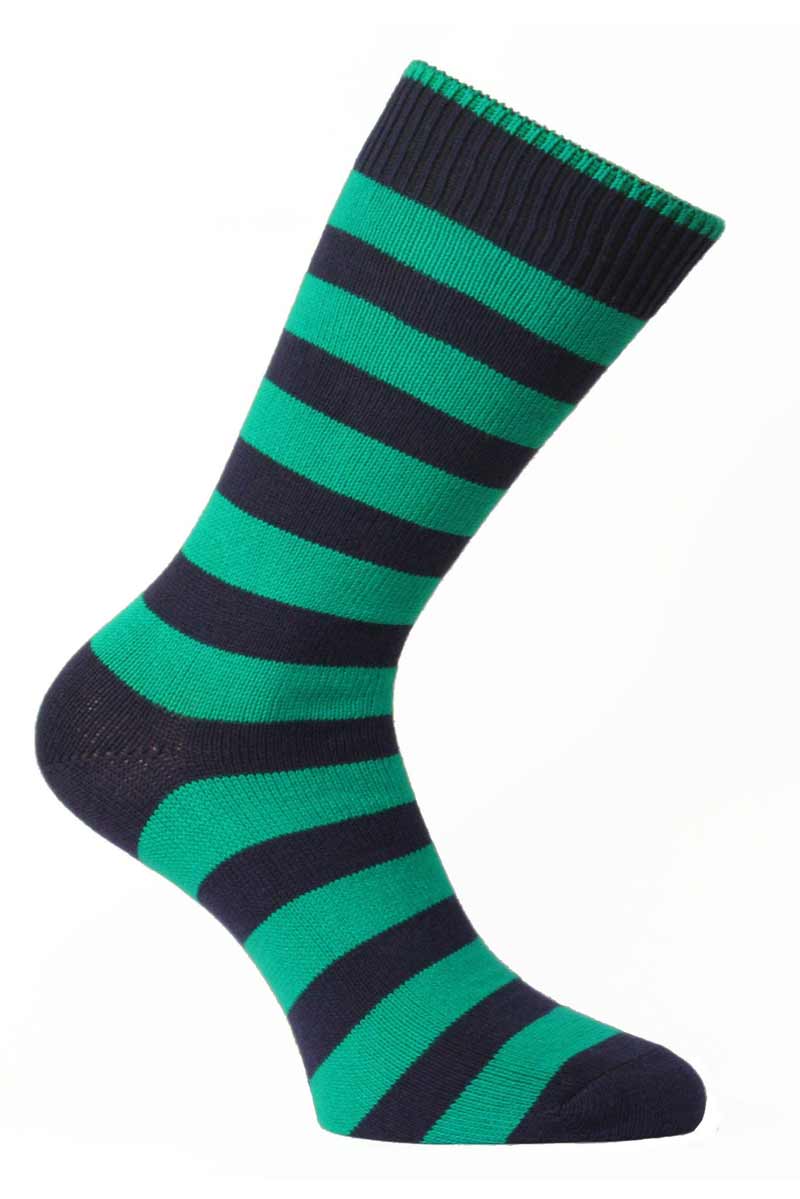 Mumford Chunky Green and Black Striped Socks - Seamless Toe Design
