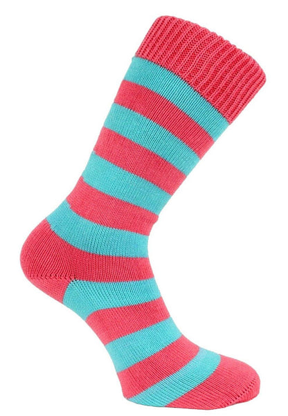 Dowson Thin Knit Blue and Pink Striped Socks - Seamless Toe Design