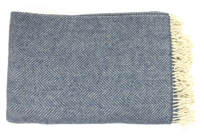 Merino & Cashmere Throw | Denim Cream Herringbone
