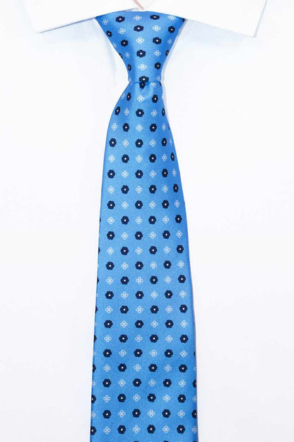 Light Blue and Navy Floral Silk Tie - Handmade in England.