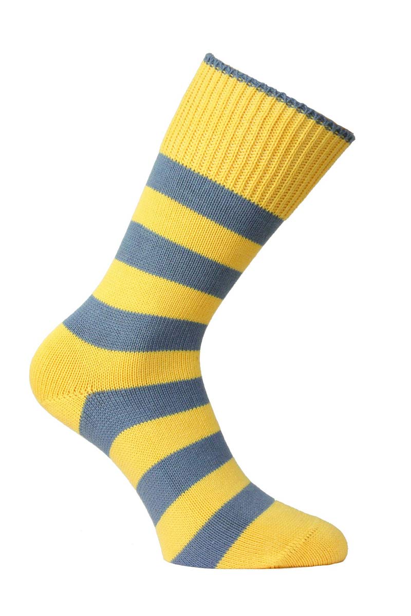 Lankester Yellow and Blue Striped Thin Socks - Seamless Toe Design