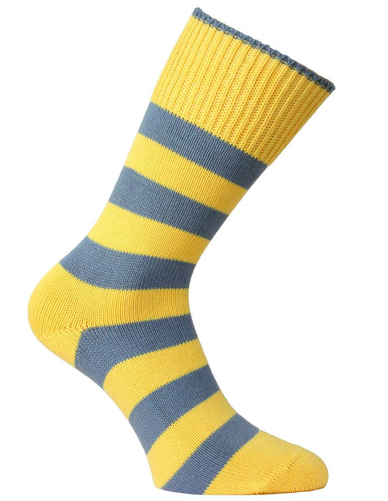 Lankester Yellow and Blue Striped Thin Socks - Seamless Toe Design