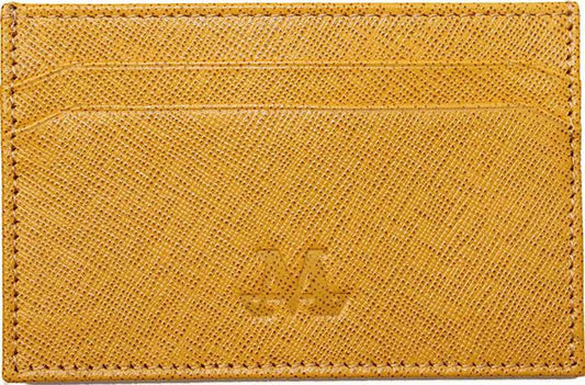 Front Mustard Yellow Handmade Leather Cardholder - Suede Lining