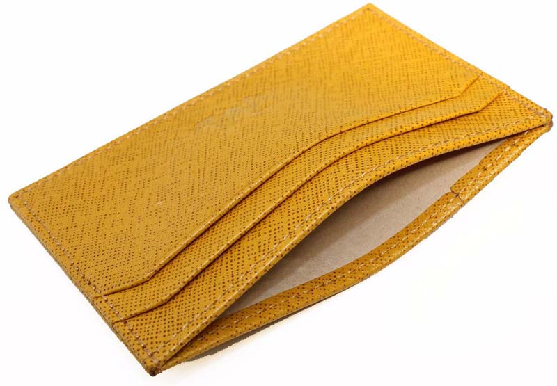 Inside Mustard Yellow Handmade Leather Cardholder - Suede Lining