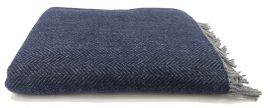 Merino & Cashmere Throw | Dark Navy Herringbone