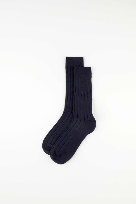 Navy Cashmere Ribbed Socks