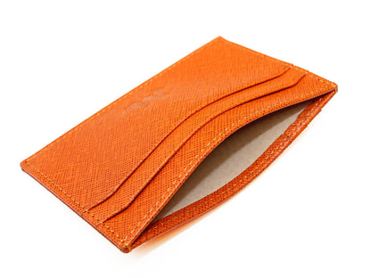 Burnt Orange Coloured Leather Cardholder - Handmade with Sued Lining