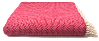 Merino & Cashmere Throw | Raspberry and Cream Herringbone | Large