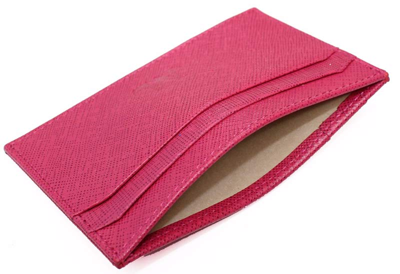 Pink Handmade Leather Cardholder - Inside of the Suede Lining