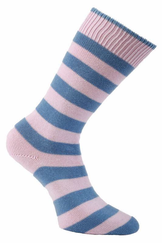 Harris Thin Light Pink and Baby Blue Striped Socks - Seamless Design Toe