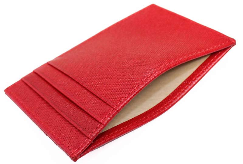 Inside of Red Handmade Leather Cardholder - Suede Lining