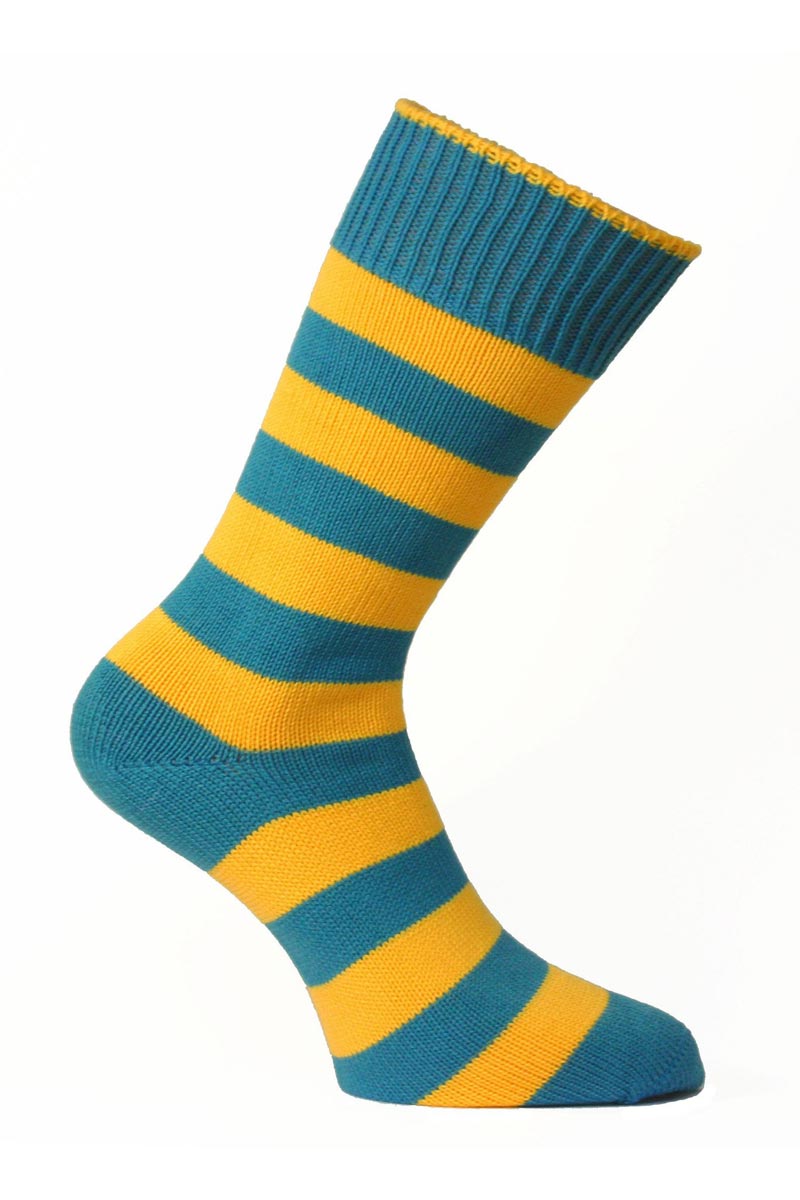 St. Exupery Chunky Teal and Yellow Striped Socks - Seamless Toe Design