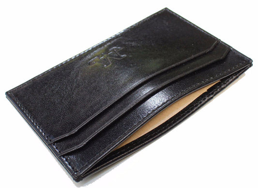 Black Handmade Leather Cardholder - Suede Lining