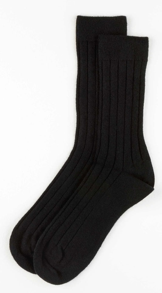 Black Cashmere Ribbed Socks