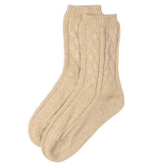 Camel Cable Cashmere Bed Socks