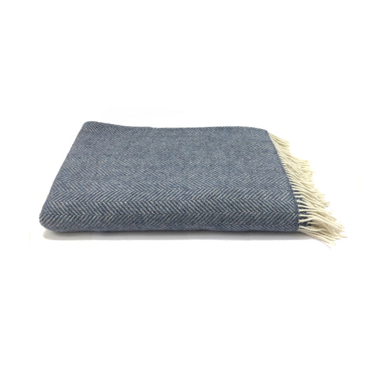 Merino & Cashmere Throw | Denim Cream Herringbone | Large