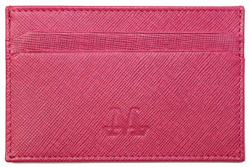 Pink Handmade Leather Cardholder - Suede Lining